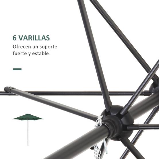 Parasol Droit Mât Aluminium pour Terrasse Jardin Toit Anti-Vent Ø196 cm Vert - ComfortXL Outdoor Living - Image 7