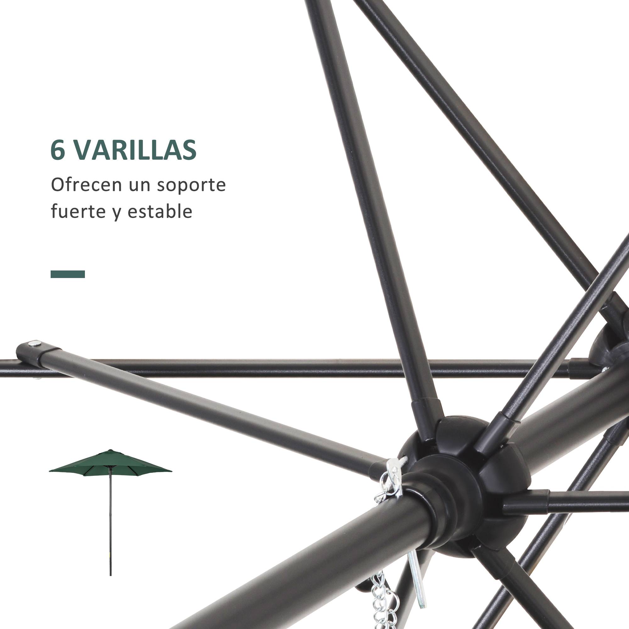 Parasol Droit Mât Aluminium pour Terrasse Jardin Toit Anti-Vent Ø196 cm Vert - ComfortXL Outdoor Living - Image 7