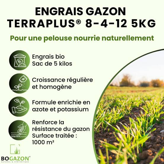 Engrais Gazon TerraPlus® Natura Balance 8-4-12 5KG Bogazon® | Fertilisant Bio pour Gazon Naturel & Durable | Nutrition Organique Équilibrée - Image 2