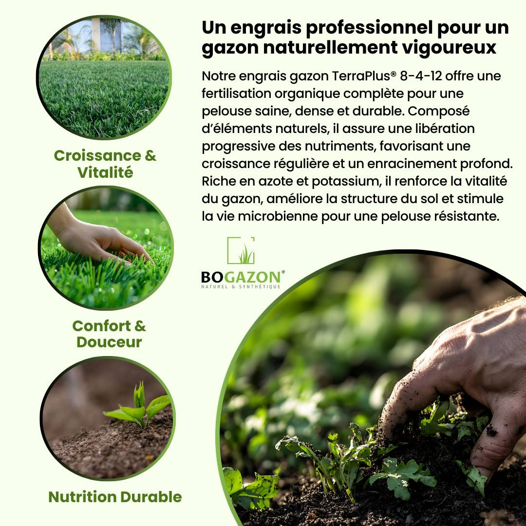 Engrais Gazon TerraPlus® Natura Balance 8-4-12 5KG Bogazon® | Fertilisant Bio pour Gazon Naturel & Durable | Nutrition Organique Équilibrée - Image 3