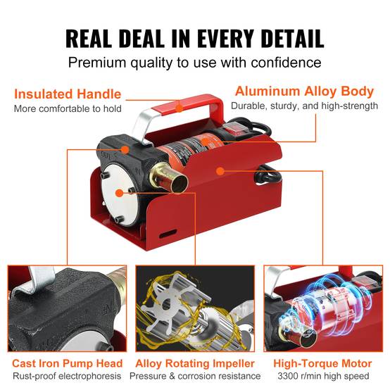 VEVOR Pompe transfert diesel 37,8 L/min, 12V CC, buse arrêt auto, pour diesel/kérosène/huile. - Image 6