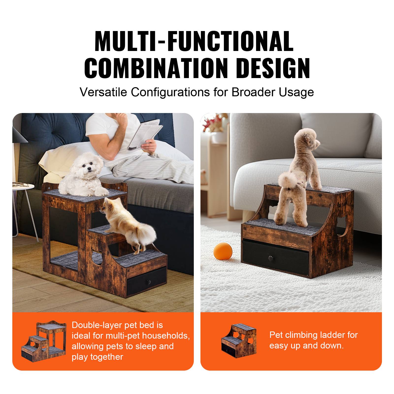 Vevor - VEVOR Lit Superposé pour Animaux Compagnie Chien Chat Escaliers Intérieur Marron - Image 3