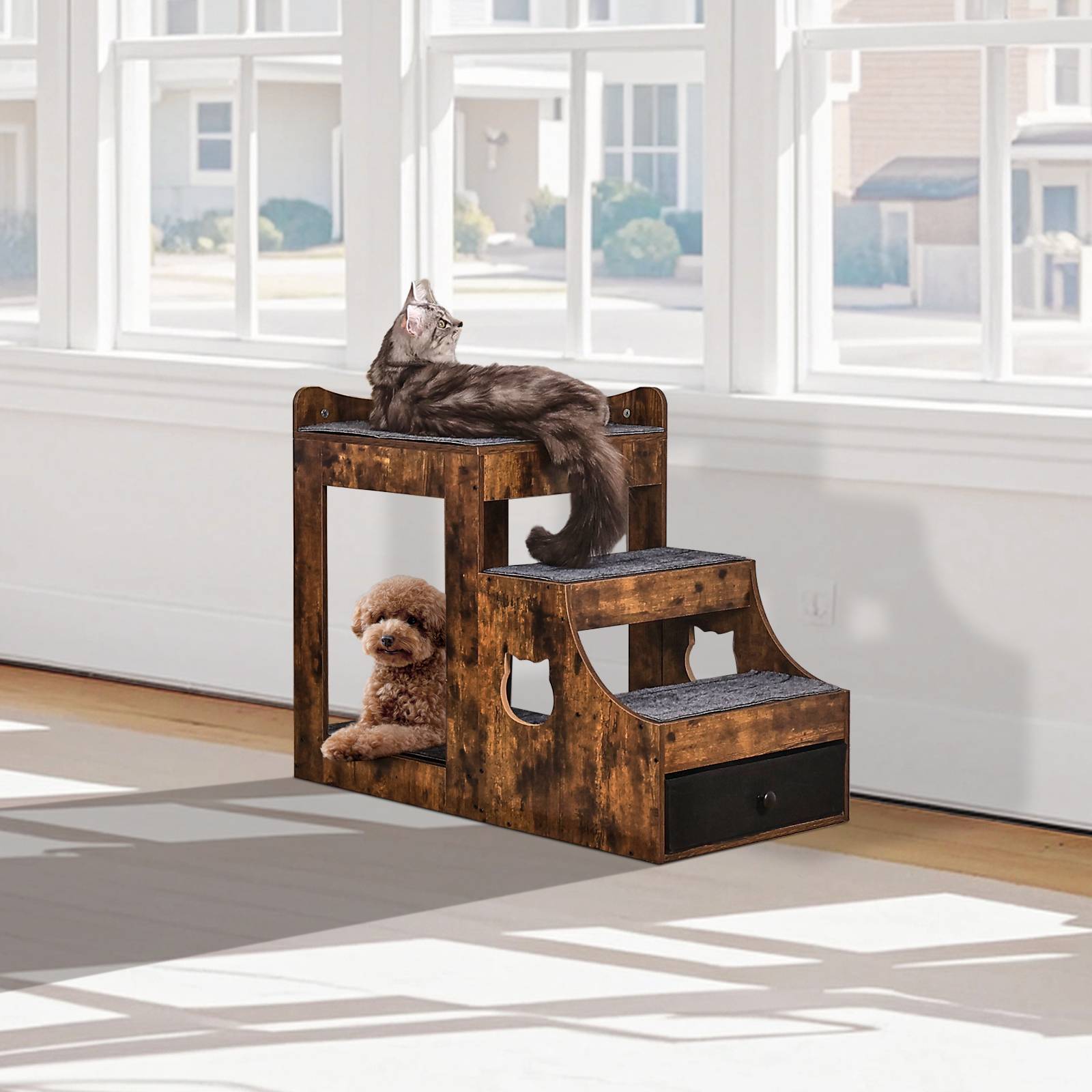 Vevor - VEVOR Lit Superposé pour Animaux Compagnie Chien Chat Escaliers Intérieur Marron - Image 8