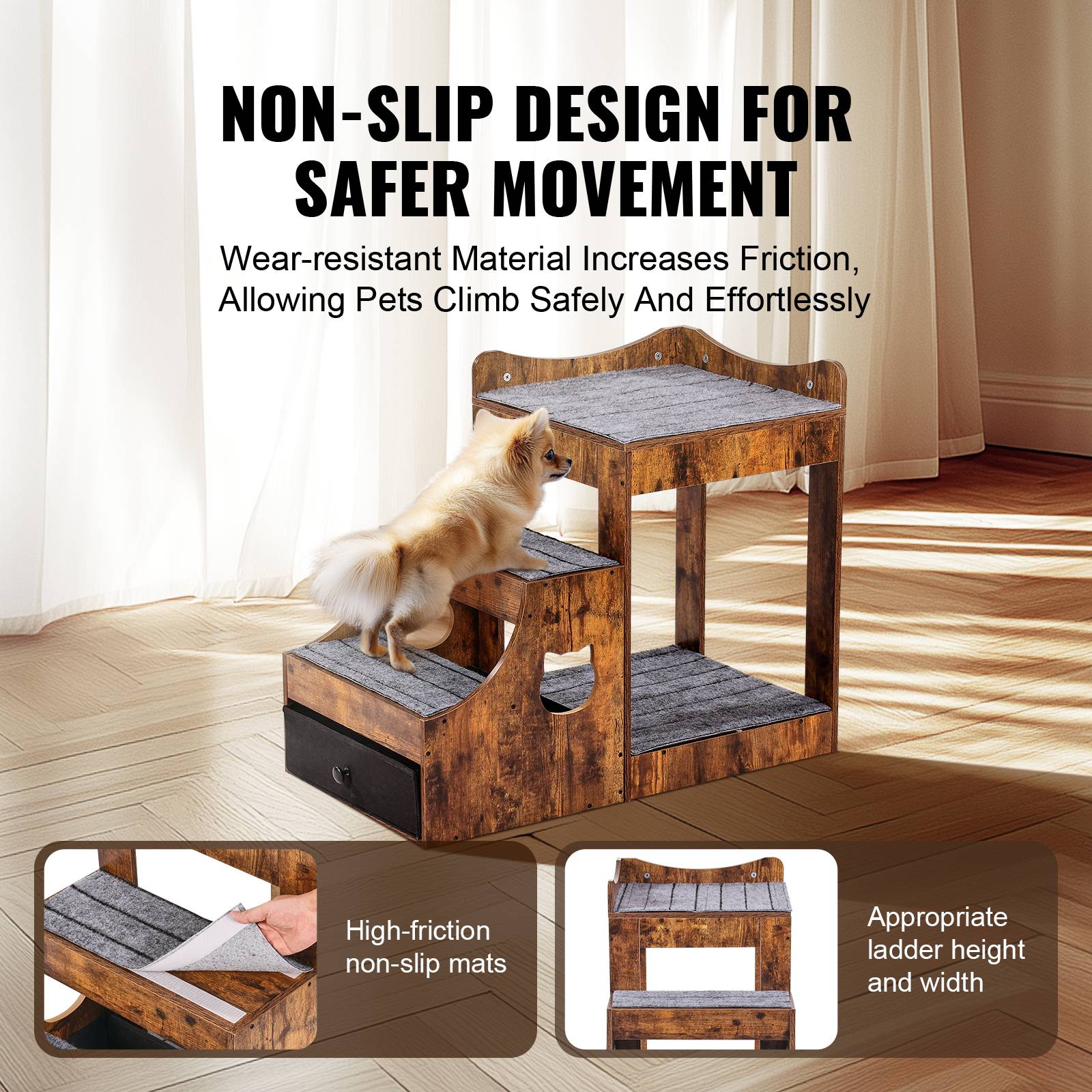 Vevor - VEVOR Lit Superposé pour Animaux Compagnie Chien Chat Escaliers Intérieur Marron - Image 5
