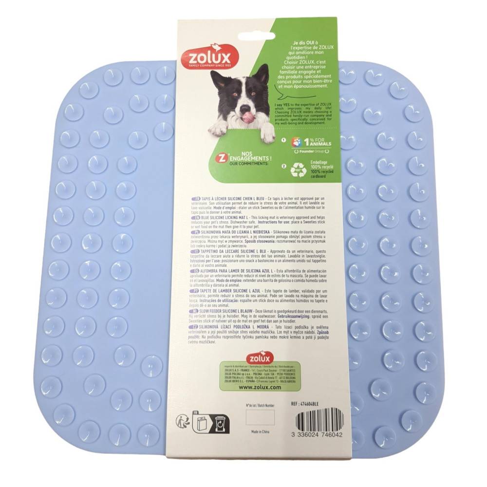 Zolux - Tapis à lécher L silicone ventouse 30 x 30 cm bleu pour chien - Imagen 3