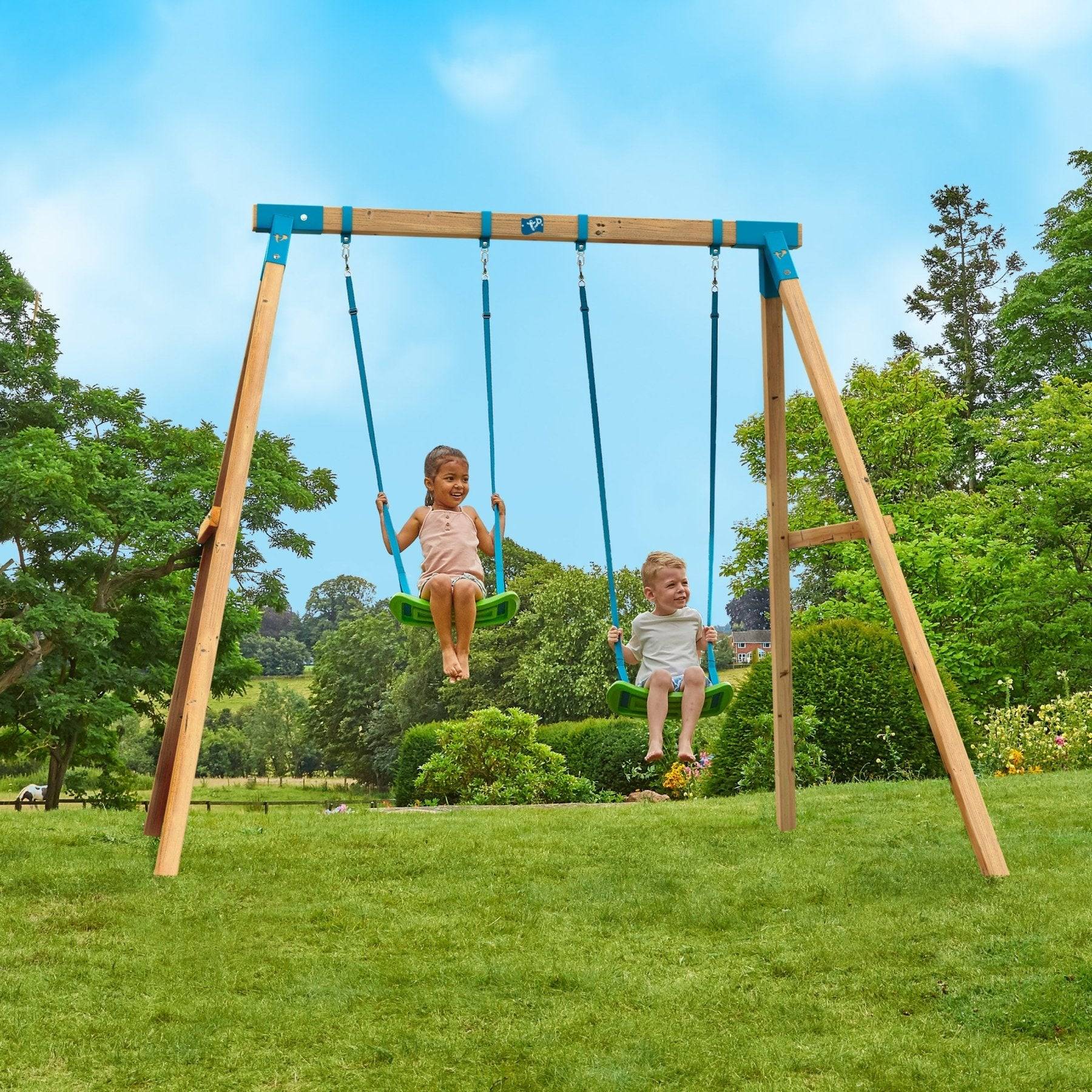 Tp Toys - Portique 2 balançoires bois carré FSC® - H243 cm - ACACIA - Imagen 1
