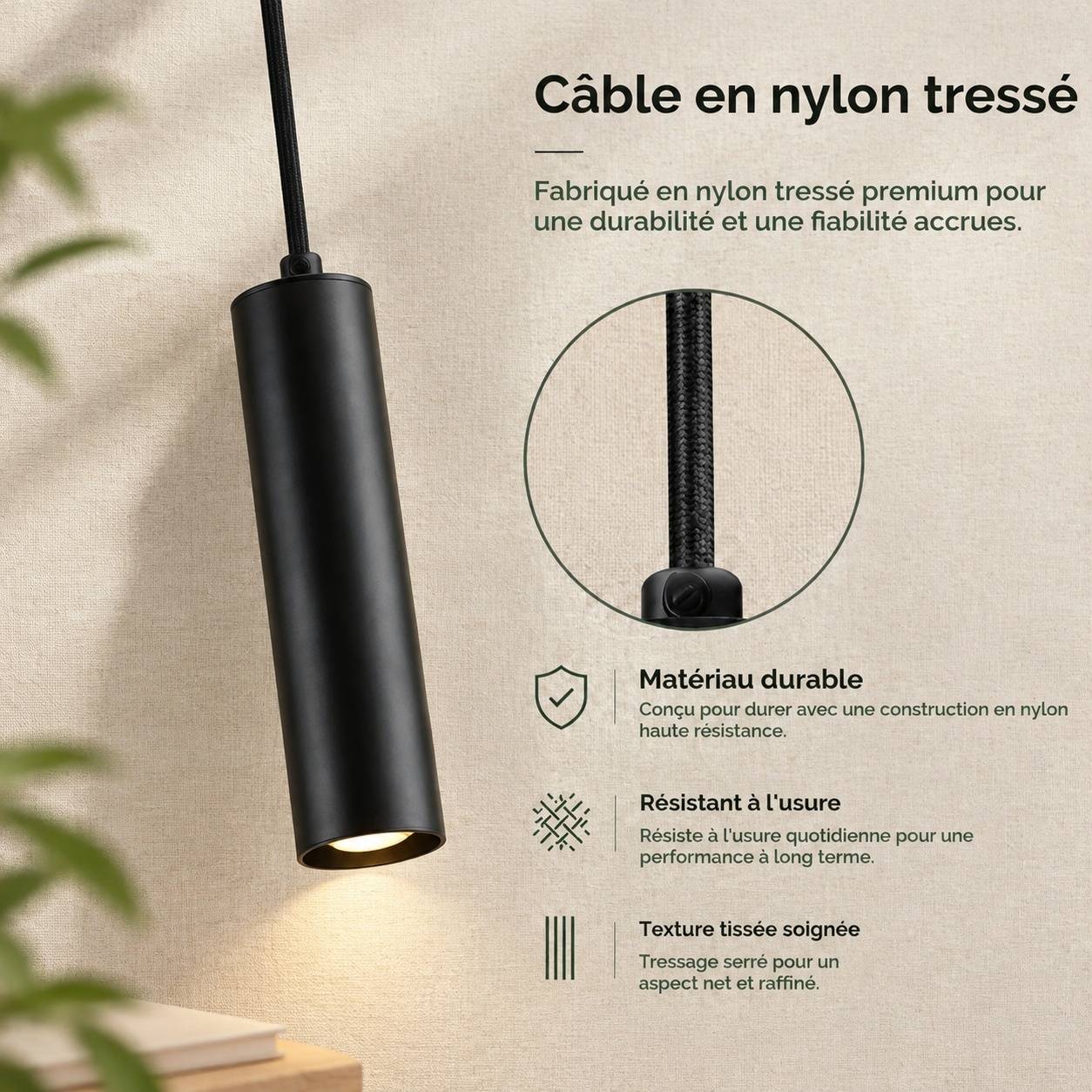 Suspension Aluminium Tubulaire Moderne avec Câble Textile Réglable GU10 - Image 5