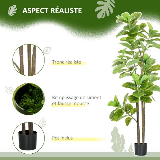 Lot de 2 plantes artificielles Figuier à feuilles de violon Ficus Lyrata hauteur 180cm avec Pot - Image 7