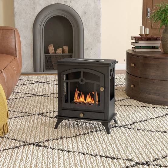 Cheminée bioéthanol sur Pied, brûleur 1,2 L, environ 3 h de durée de combustion Dim. 45L x 28l x 54H cm Acier Noir - Image 4