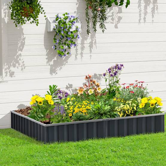 potager surélevé modulaire acier galvanisé fond ouvert 258x90x30 jardin grande capacité gris foncé - Image 4