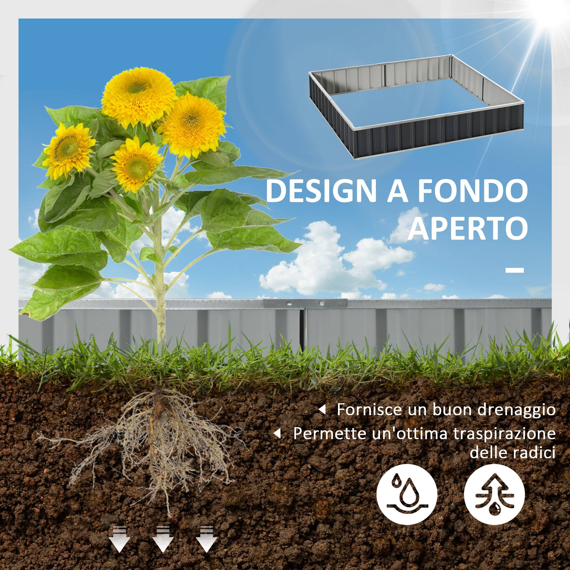 potager surélevé modulaire acier galvanisé fond ouvert 258x90x30 jardin grande capacité gris foncé - Image 6