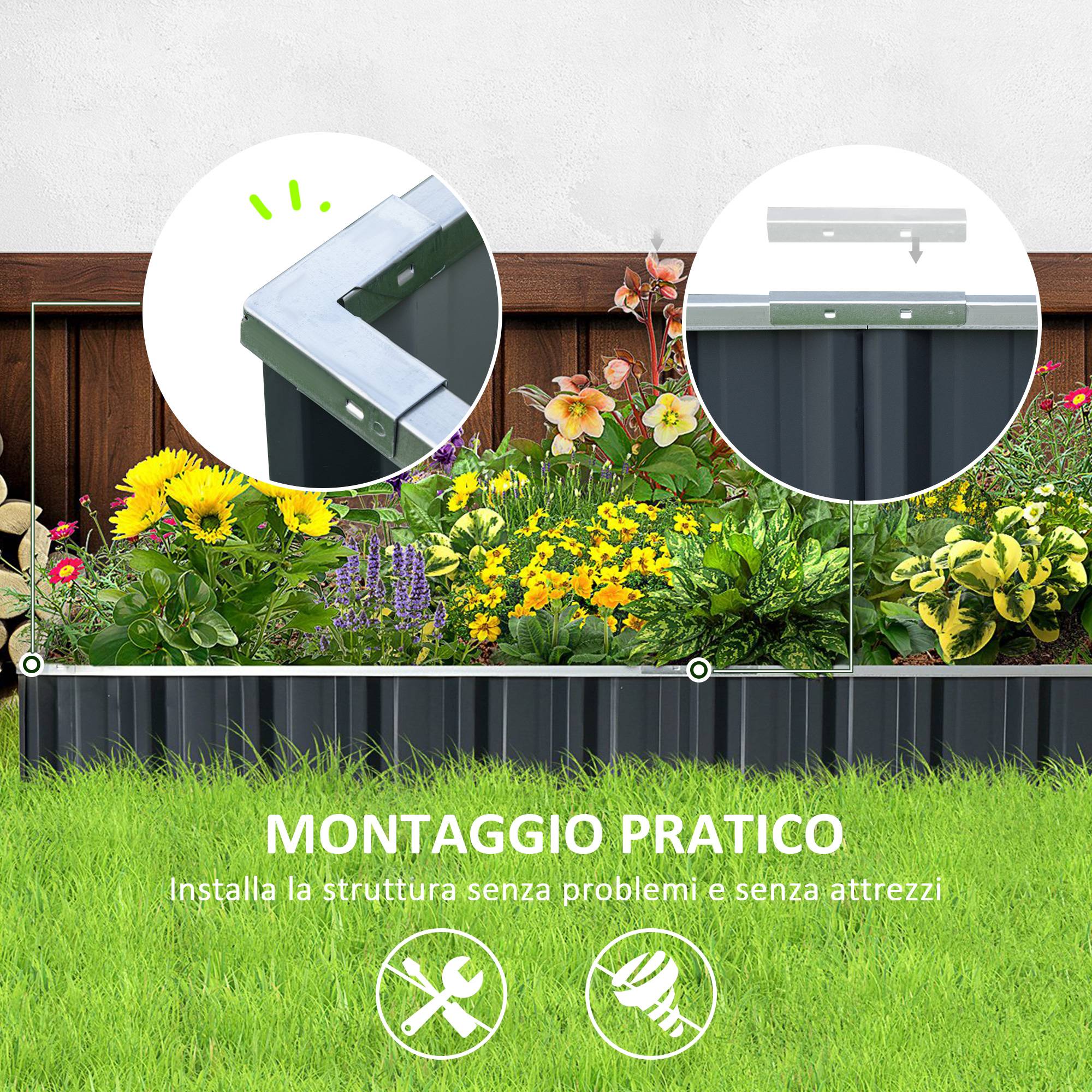 potager surélevé modulaire acier galvanisé fond ouvert 258x90x30 jardin grande capacité gris foncé - Image 7