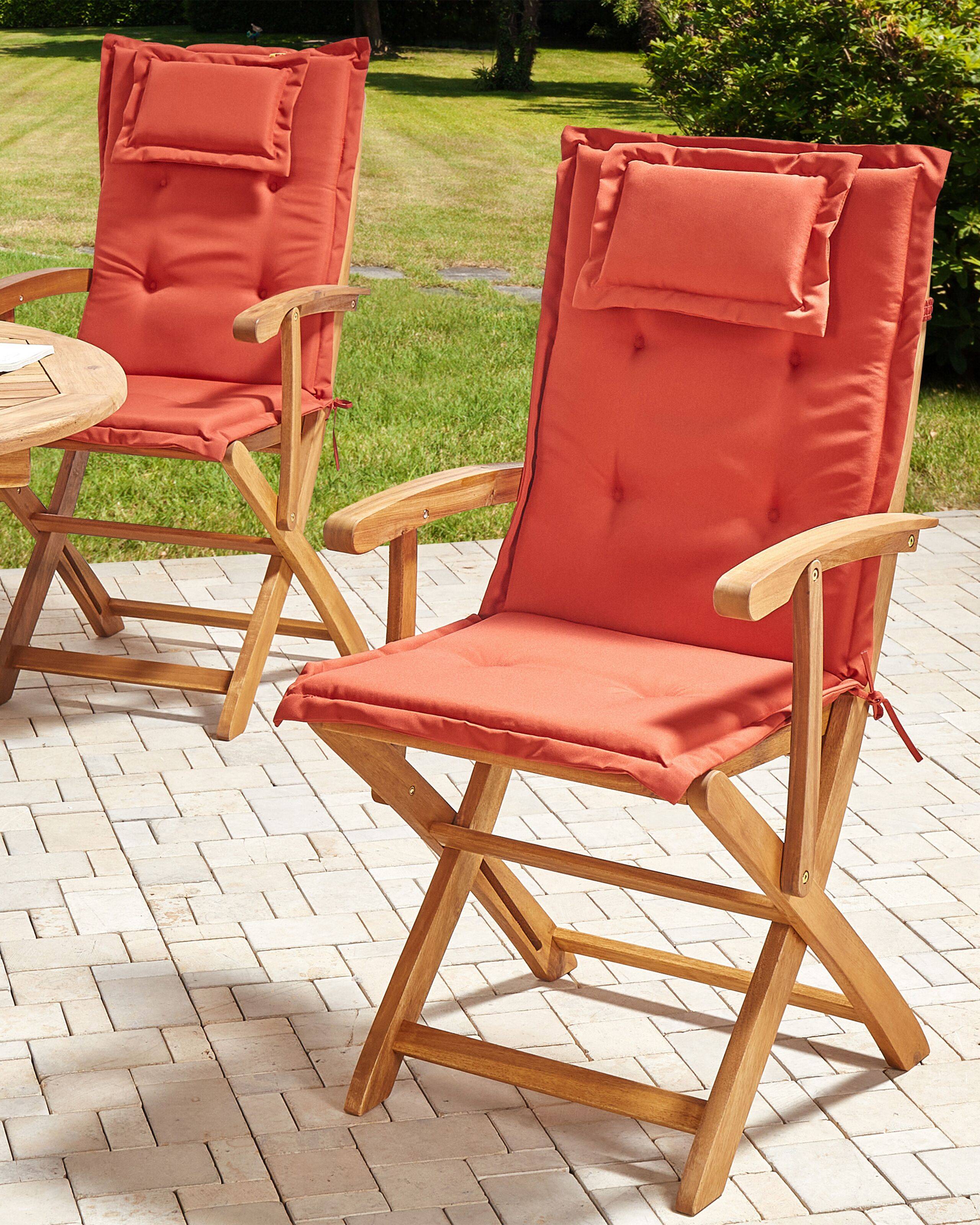 Beliani - Lot de 2 Chaises de Jardin en Bois avec Coussins Rouge Foncé Pliantes Salle à Manger Extérieur Style Rustique - Imagen 2