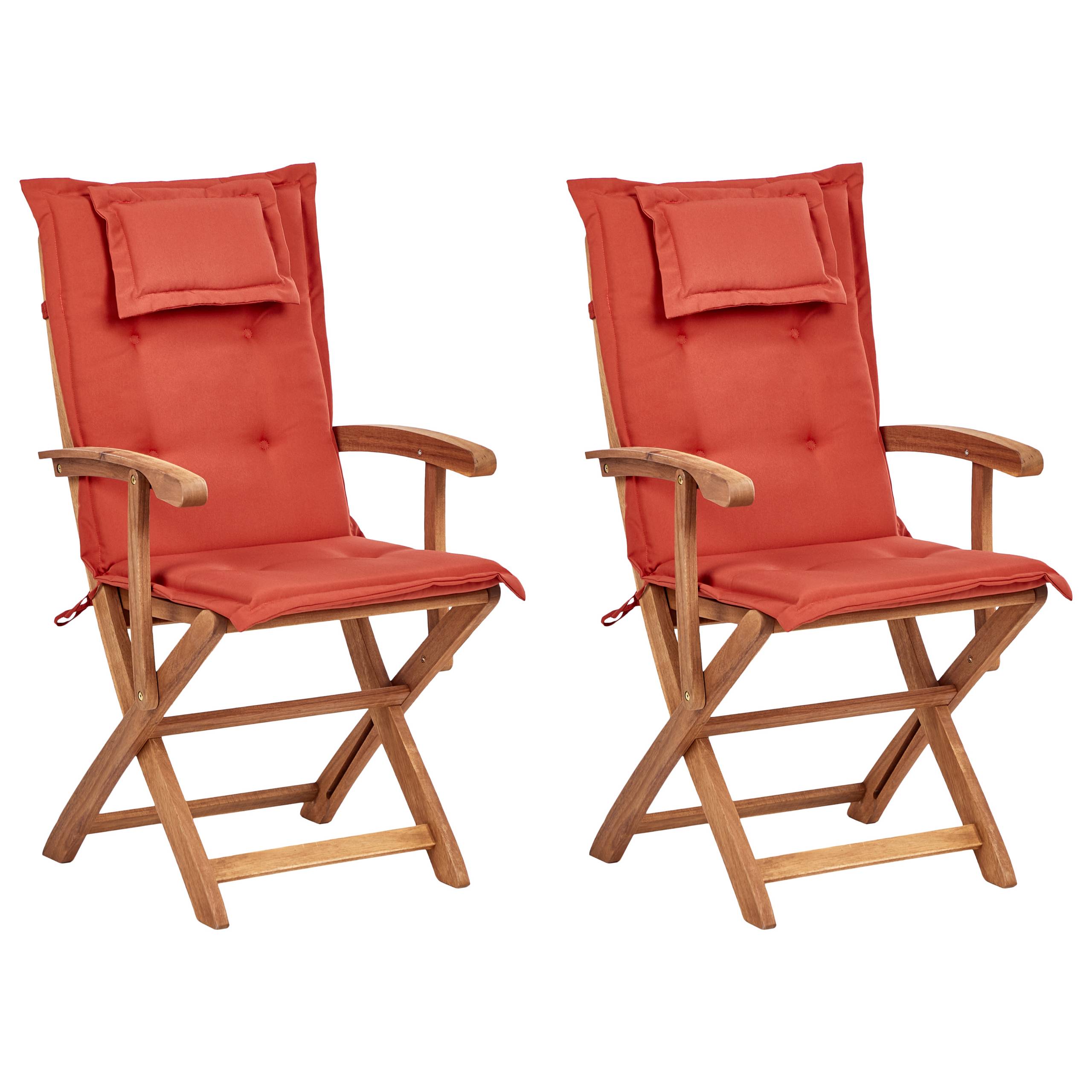 Beliani - Lot de 2 Chaises de Jardin en Bois avec Coussins Rouge Foncé Pliantes Salle à Manger Extérieur Style Rustique - Imagen 1