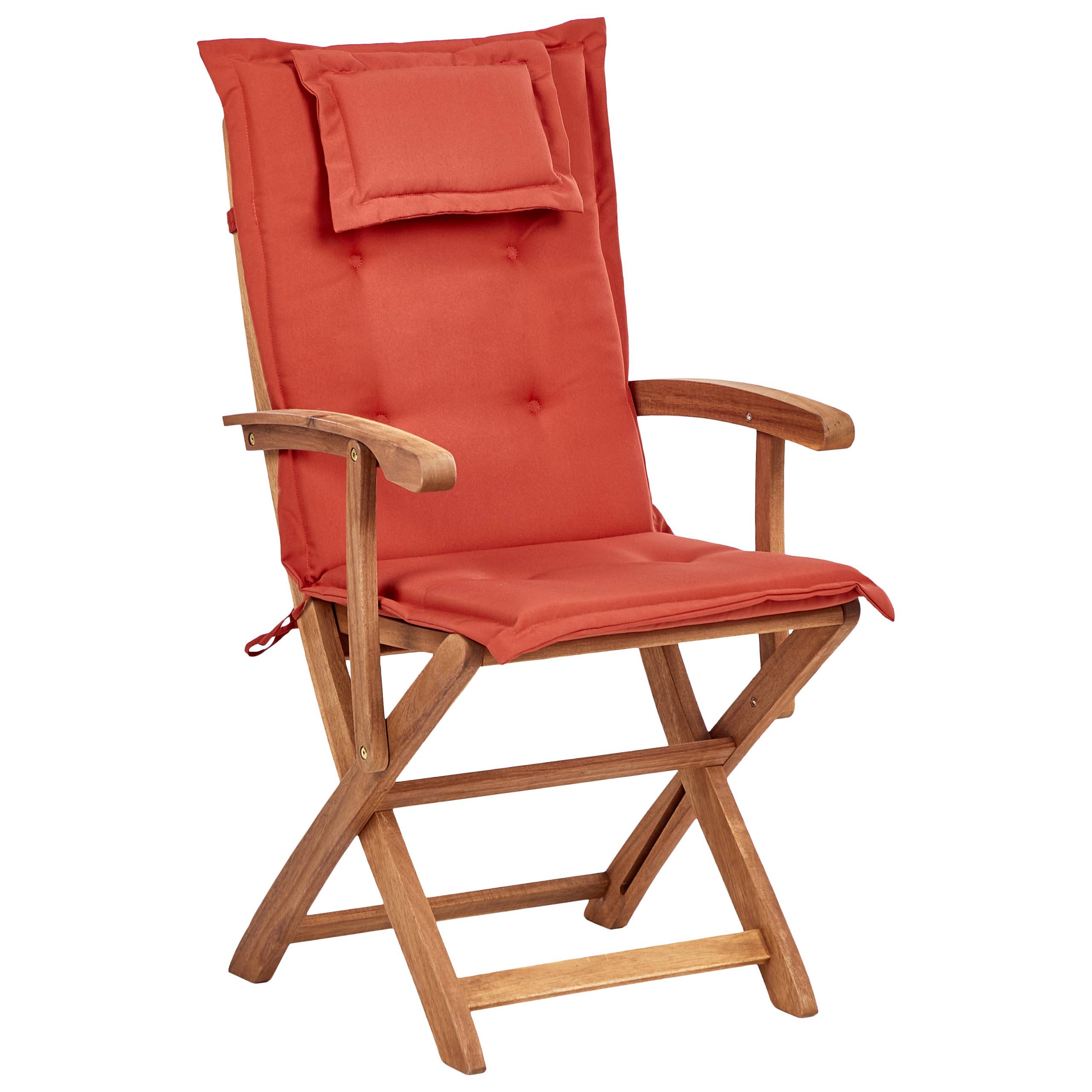 Beliani - Lot de 2 Chaises de Jardin en Bois avec Coussins Rouge Foncé Pliantes Salle à Manger Extérieur Style Rustique - Imagen 4
