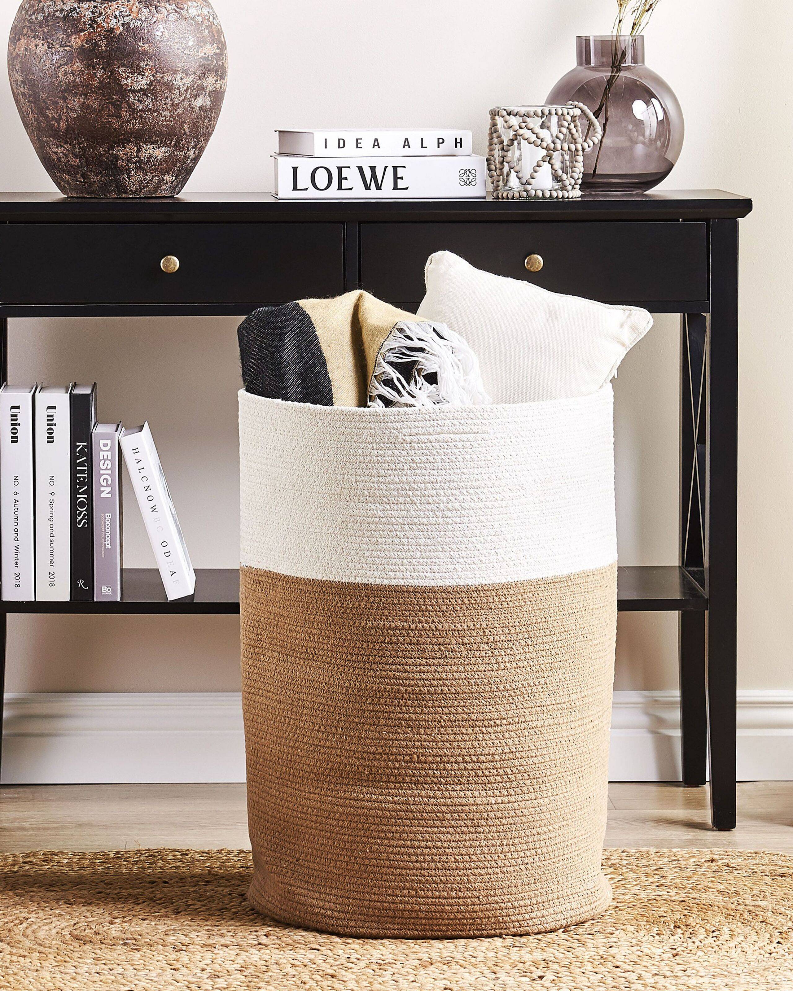 Beliani - Panier Beige et Blanc en Coton ⌀ 52 cm Corbeille à Linge Tressée Pratique pour Intérieur Salon Chambre Rangement - Imagen 2