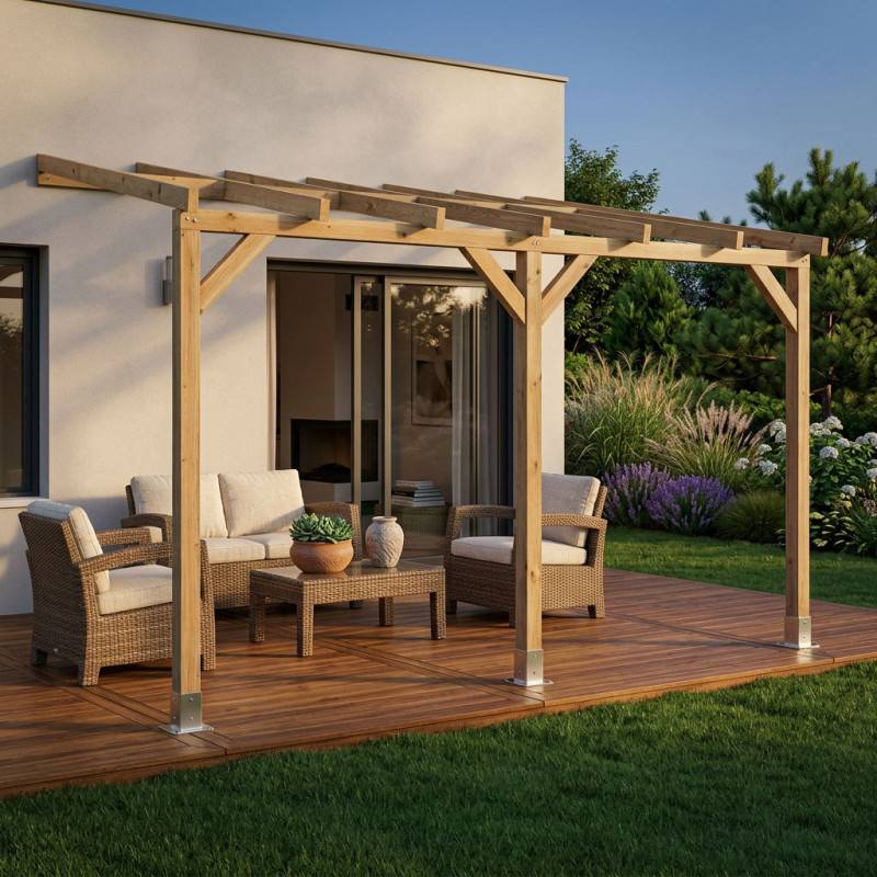 Chalet et jardin - Toit Couv'Terrasse® en Bois 3x6.8m - sans toit - Image 2