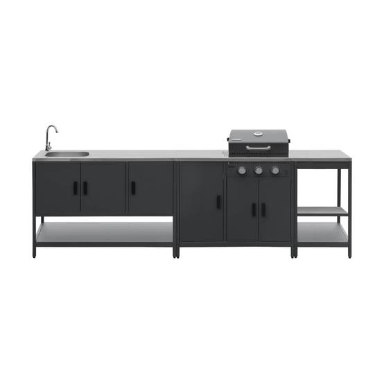 sweeek - Cuisine extérieure Naxos 3 modules acier inoxydable noir avec barbecue gaz 3 brûleurs | sweeek - Image 2