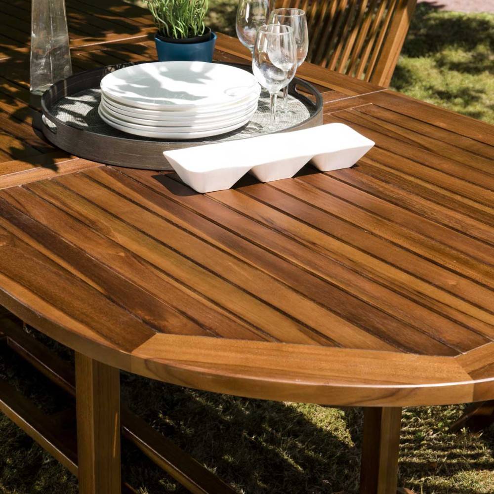 Macabane - MAEVA - Ensemble de jardin bois teck huilé table 180/240cm et 6 chaises - Imagen 4