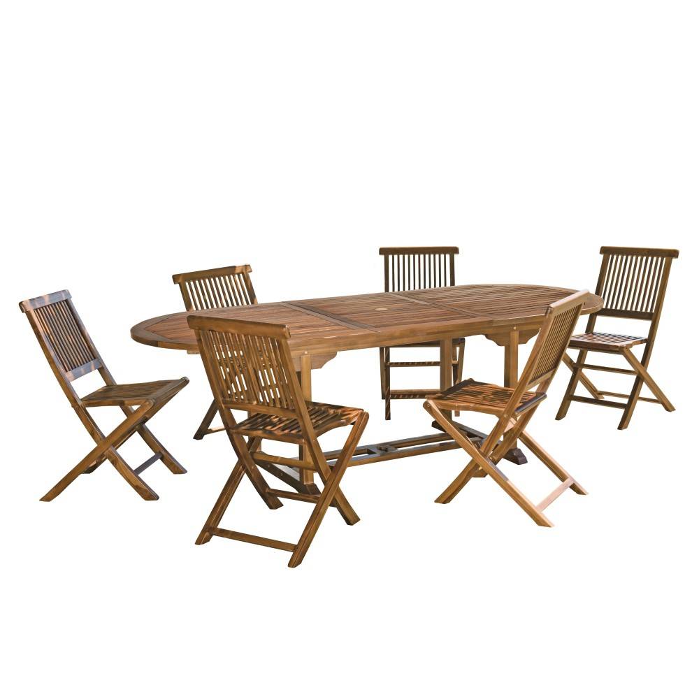Macabane - MAEVA - Ensemble de jardin bois teck huilé table 180/240cm et 6 chaises - Imagen 1