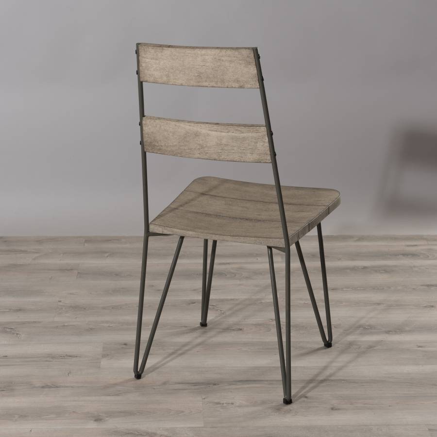 Macabane - HYACINTHE - Ensemble de 2 chaises de jardin scandinaves en bois Teck teinté grisé et métal - Imagen 3