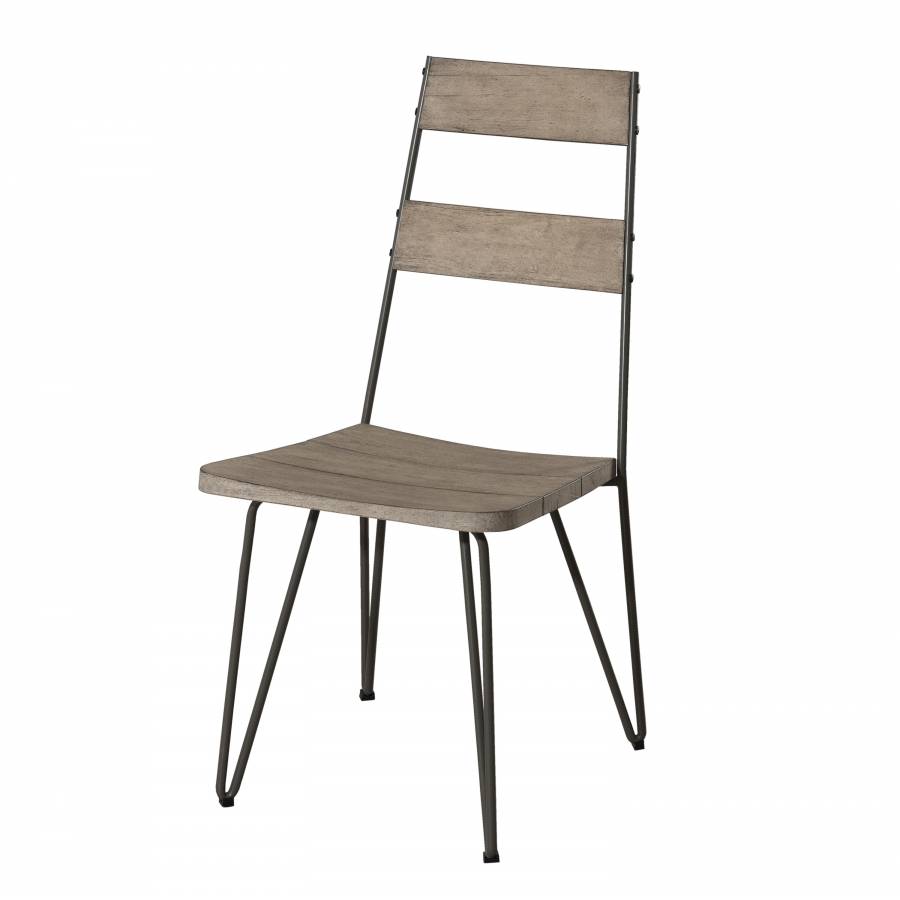Macabane - HYACINTHE - Ensemble de 2 chaises de jardin scandinaves en bois Teck teinté grisé et métal - Imagen 4