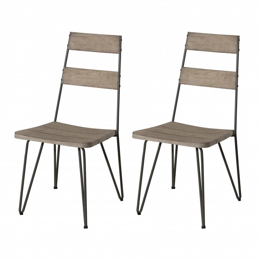 Macabane - HYACINTHE - Ensemble de 2 chaises de jardin scandinaves en bois Teck teinté grisé et métal - Imagen 1