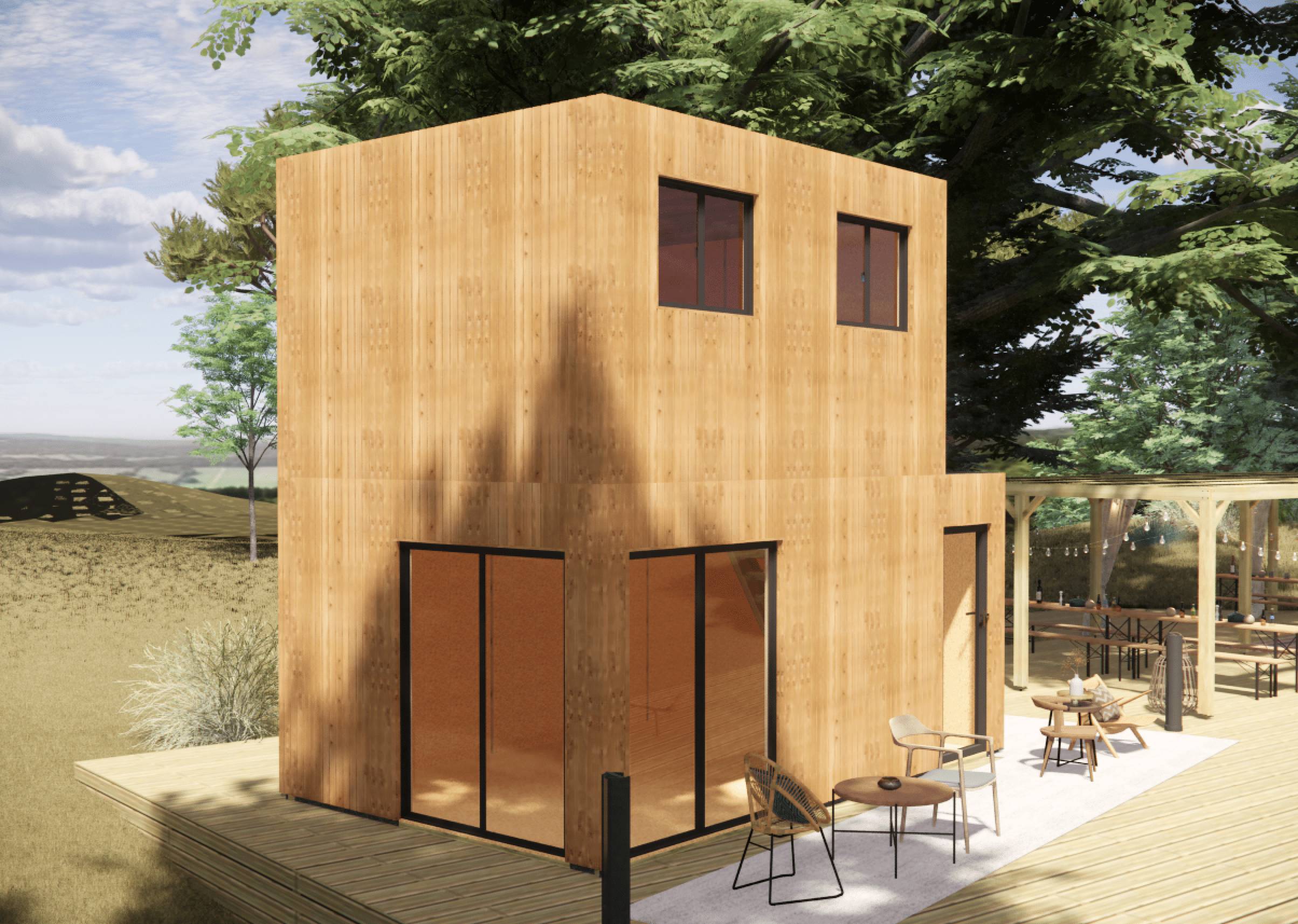 Studio de jardin RE2020 en bois 5,5 x 3,5 x 2,7 m / isolation RE2020 avec mezzanine et terrasse / menuiseries alu k-line - Image 1