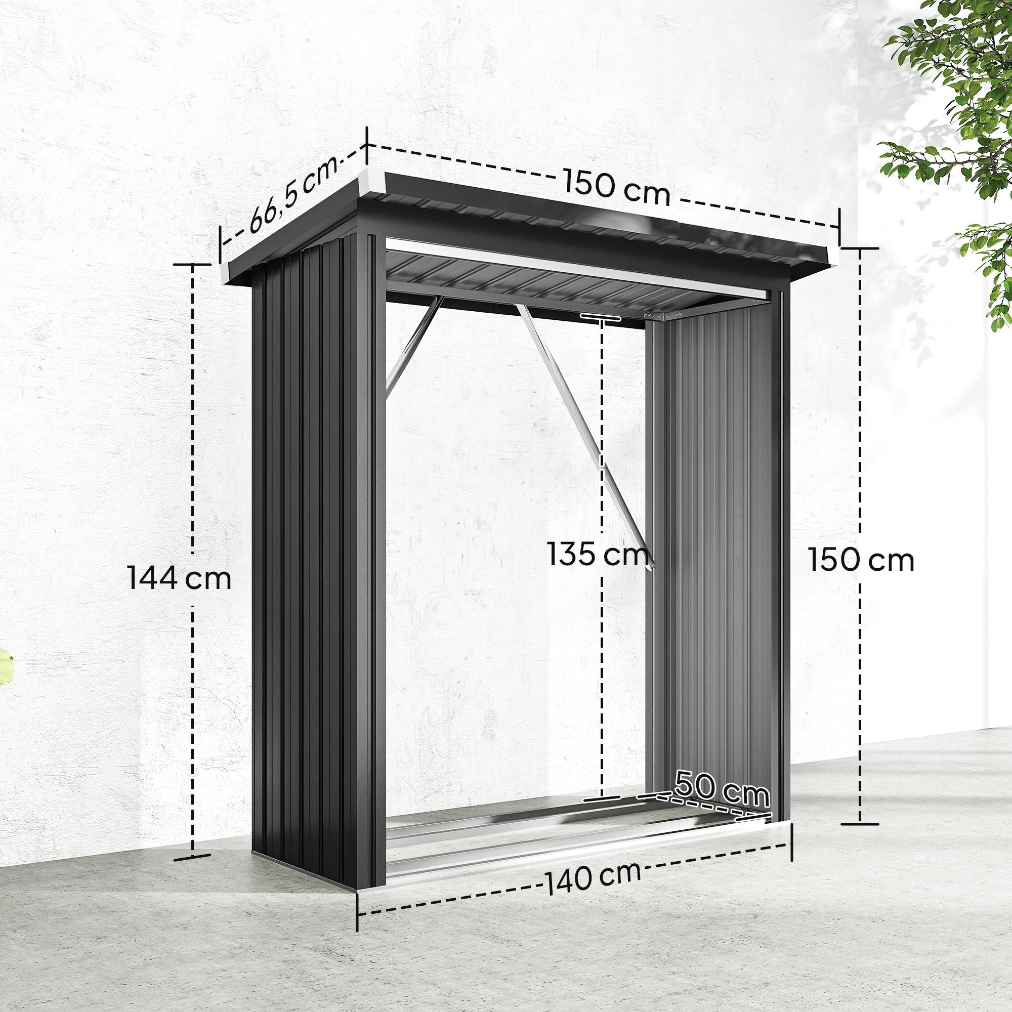 Abri-bûches extérieur acier galvanisé toit incliné ondulé 150x66x150cm gris - ComfortXL Outdoor Living - Image 5