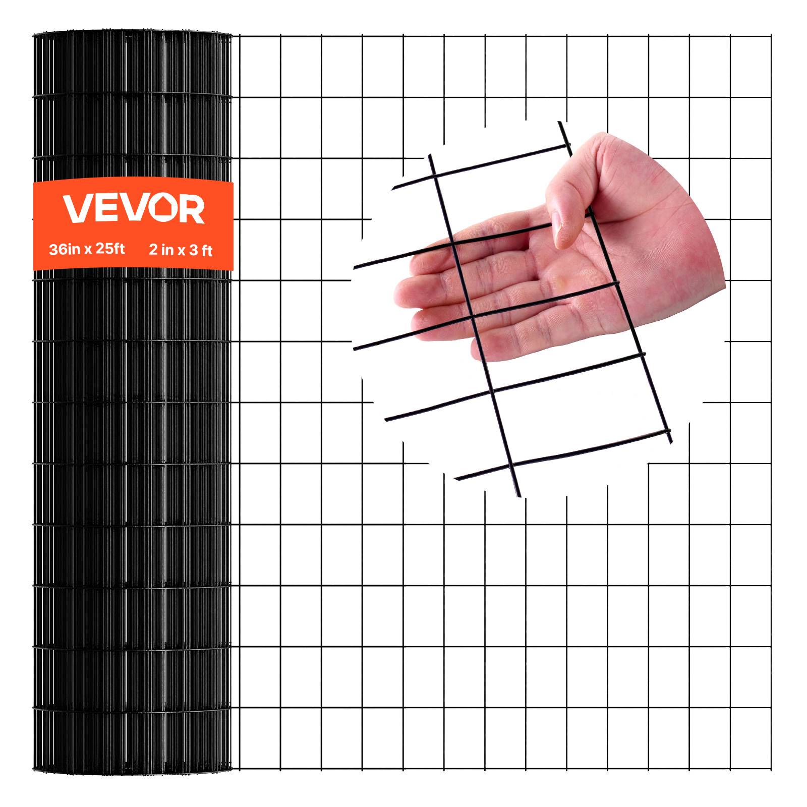 Vevor - VEVOR Grillage métallique noir 91 cm x 7,6 m, maille 5 x 7,5 cm, fil galvanisé revêtu PVC calibre 16 pour clôtures et enclos