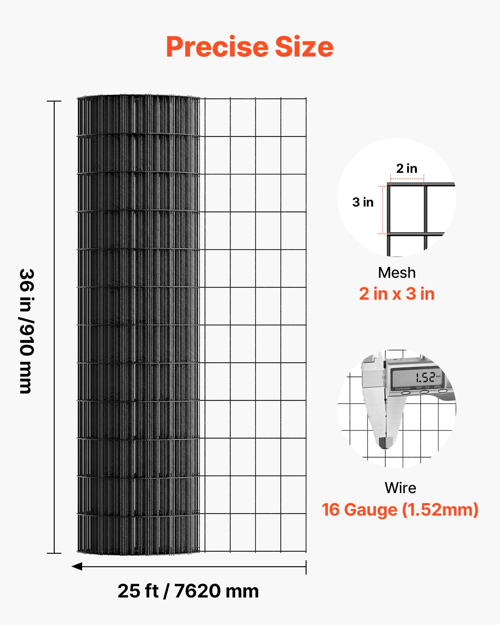 Vevor - VEVOR Grillage métallique noir 91 cm x 7,6 m, maille 5 x 7,5 cm, fil galvanisé revêtu PVC calibre 16 pour clôtures et enclos - Image 3