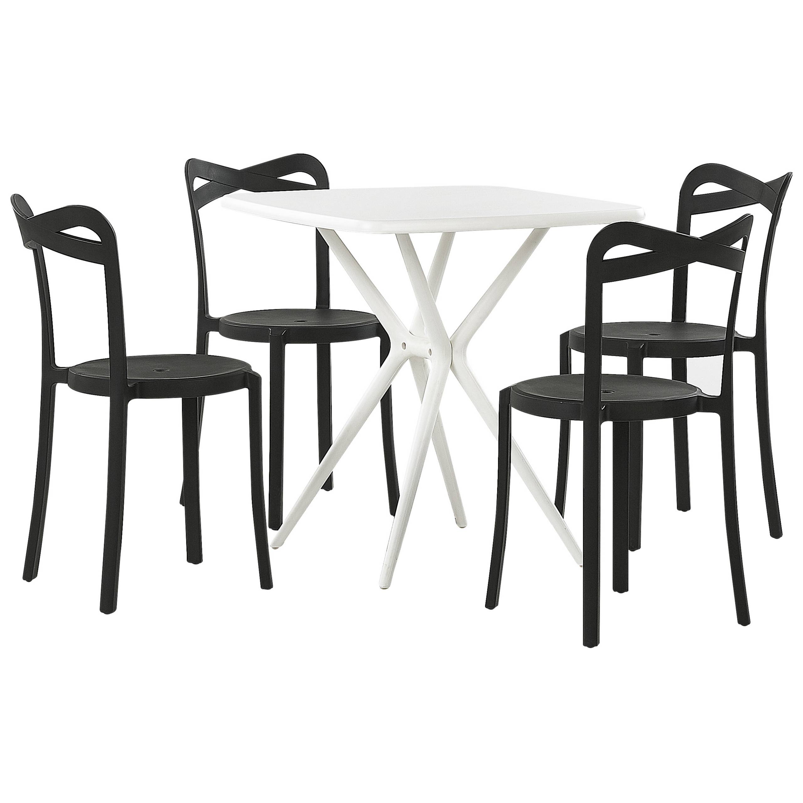 Beliani - Salon de Jardin Noir et Blanc Synthétique à Quatre Chaises Table Carrée Légère pour Extérieur Moderne - Imagen 1