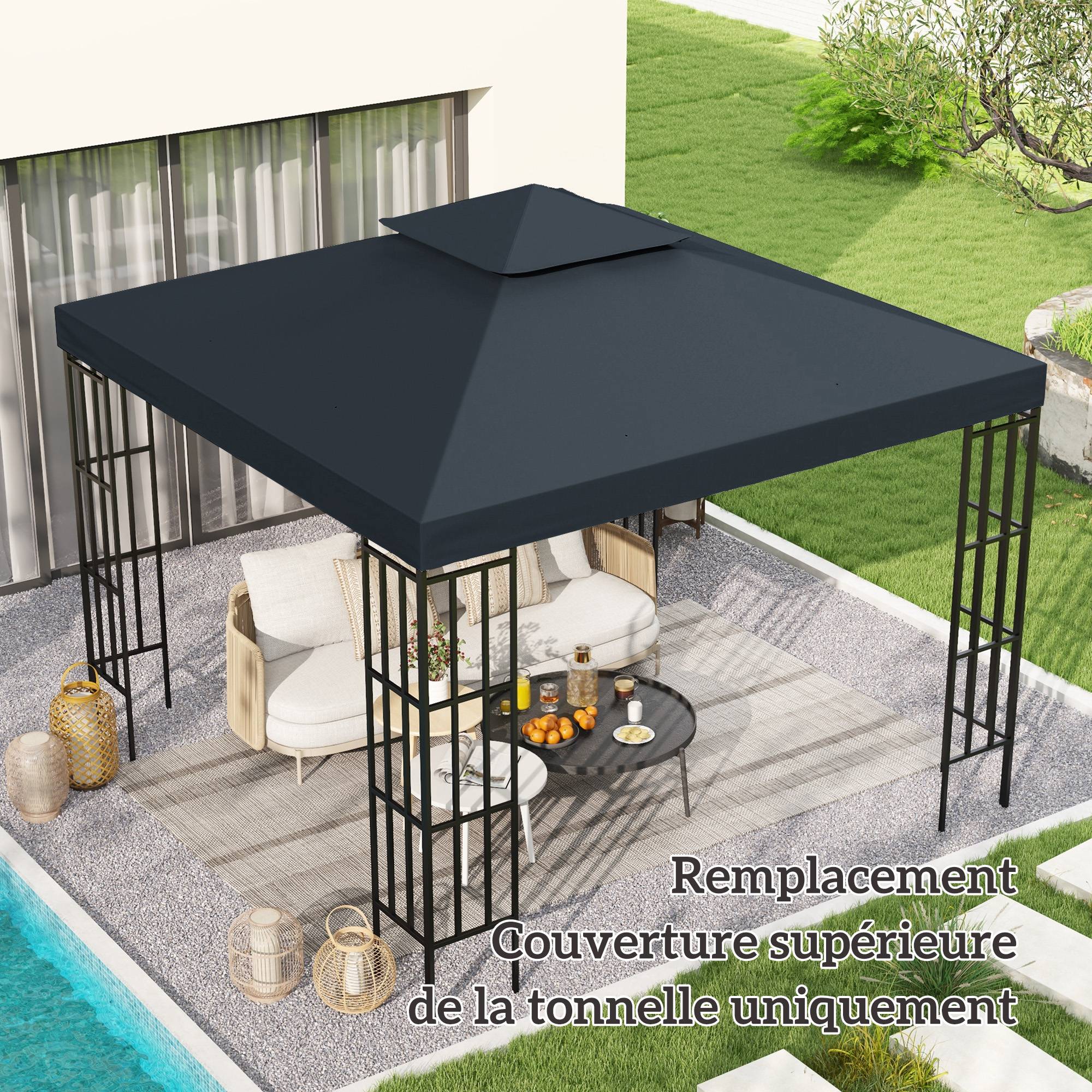 Toile de rechange pour pavillon tonnelle tente 3 x 3 m polyester haute densité 180 g/m² gris foncé - Image 3