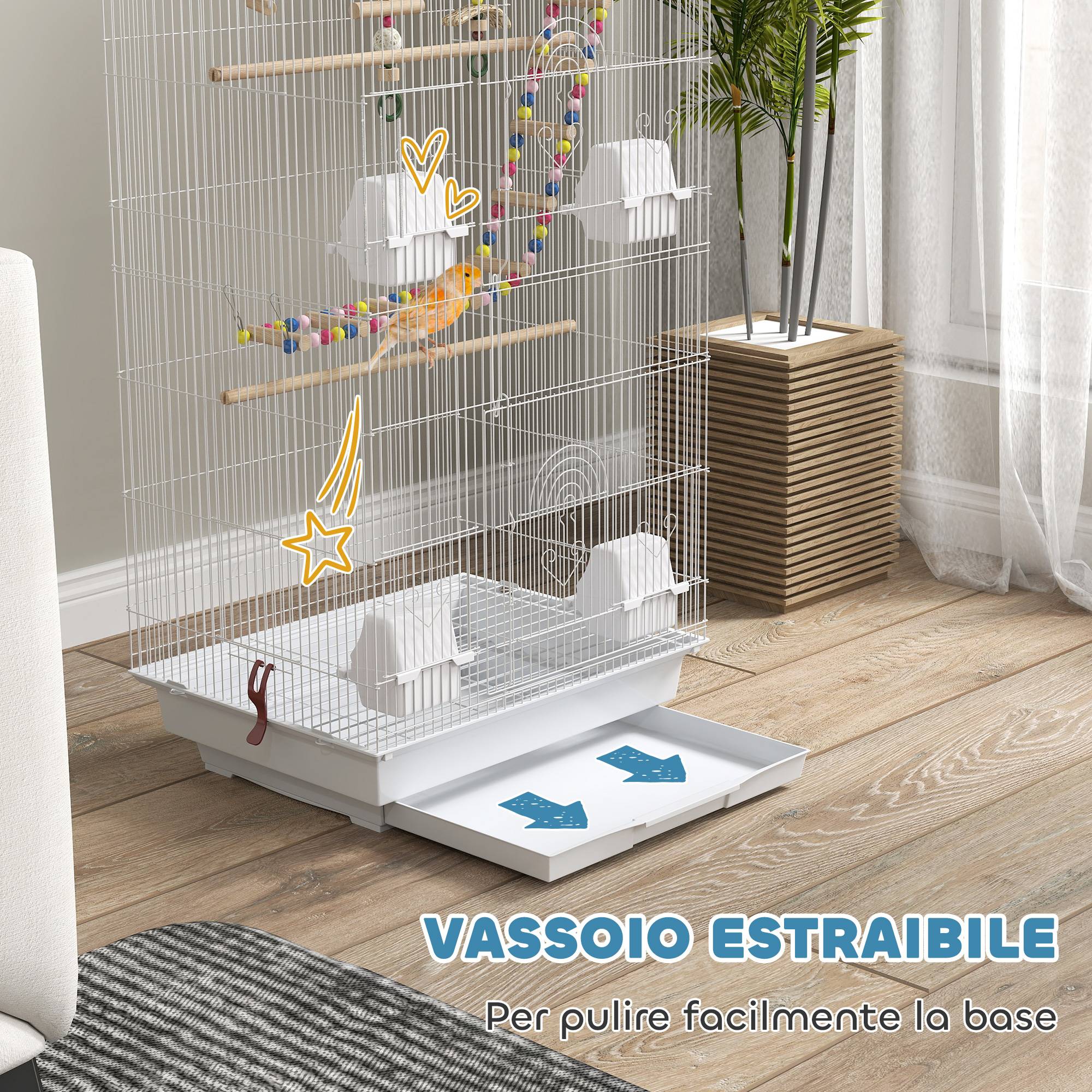 ComfortXL - Cage à oiseaux acier blanc 46 x 36 x 100 cm pour perruches avec accessoires - ComfortXL Outdoor Living - Image 7