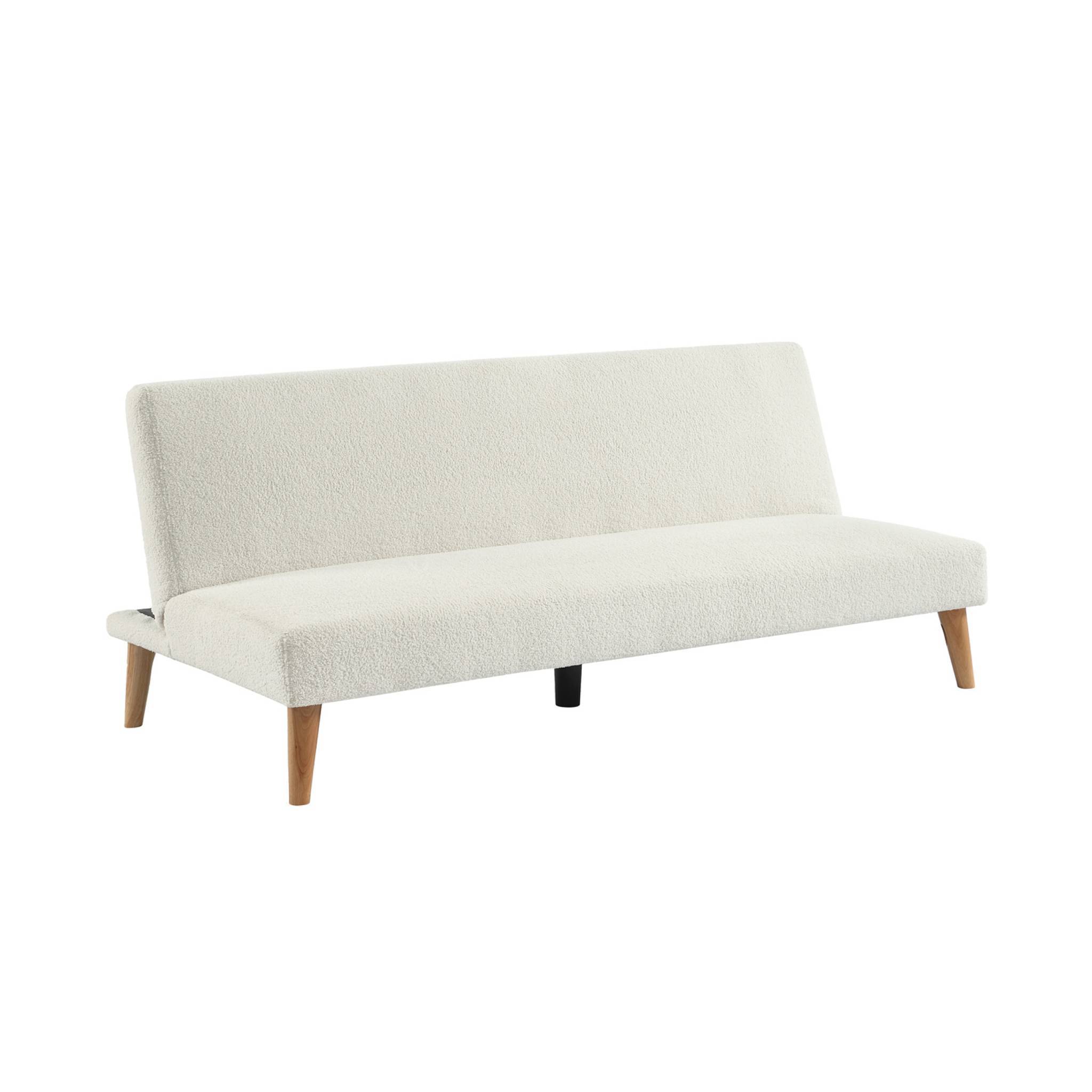 sweeek - Canapé banquette convertible 3 places bouclette blanche piètement bois d'hévéa L 180 x P 100 x H 74.5 cm - Tom | sweeek - Image 2