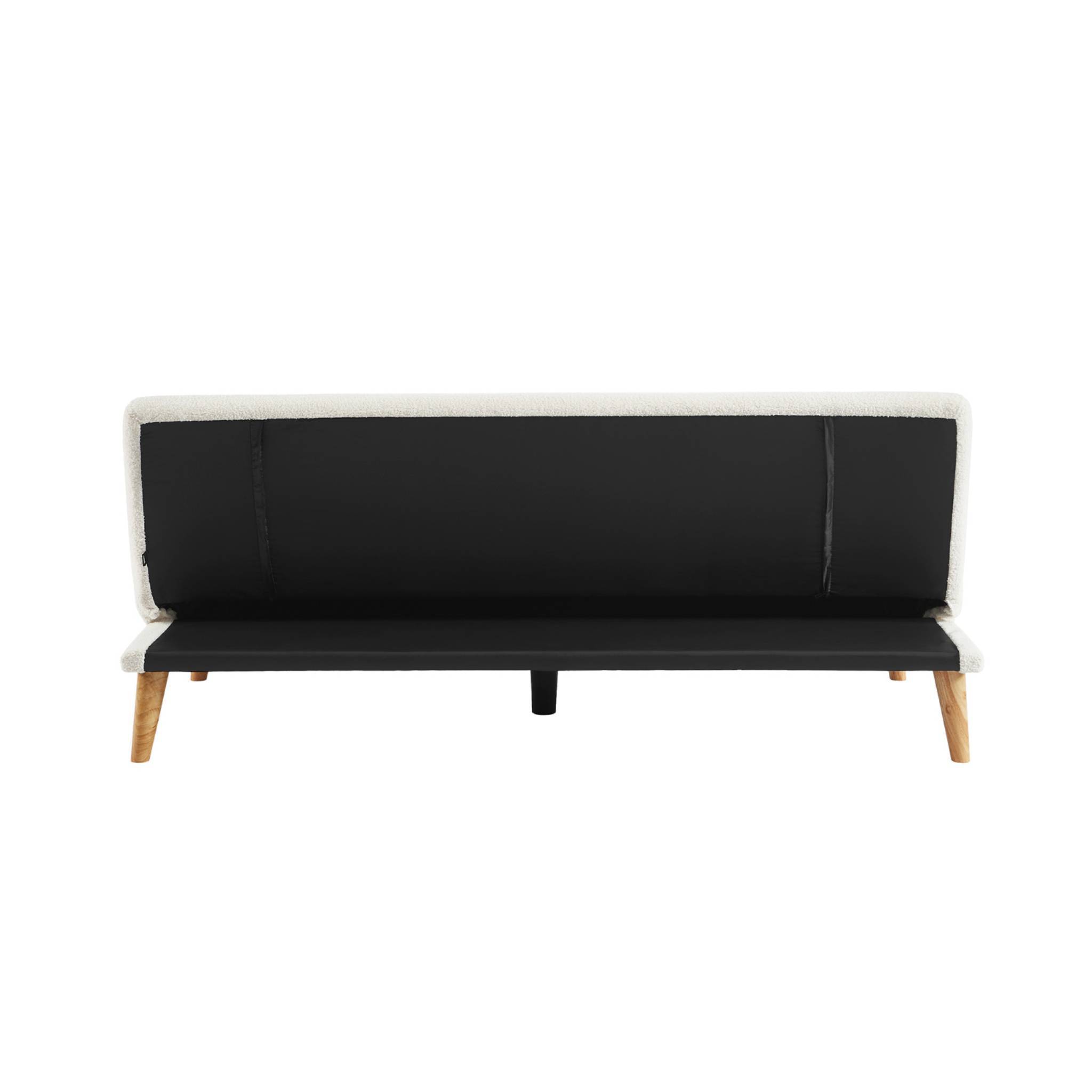sweeek - Canapé banquette convertible 3 places bouclette blanche piètement bois d'hévéa L 180 x P 100 x H 74.5 cm - Tom | sweeek - Image 6