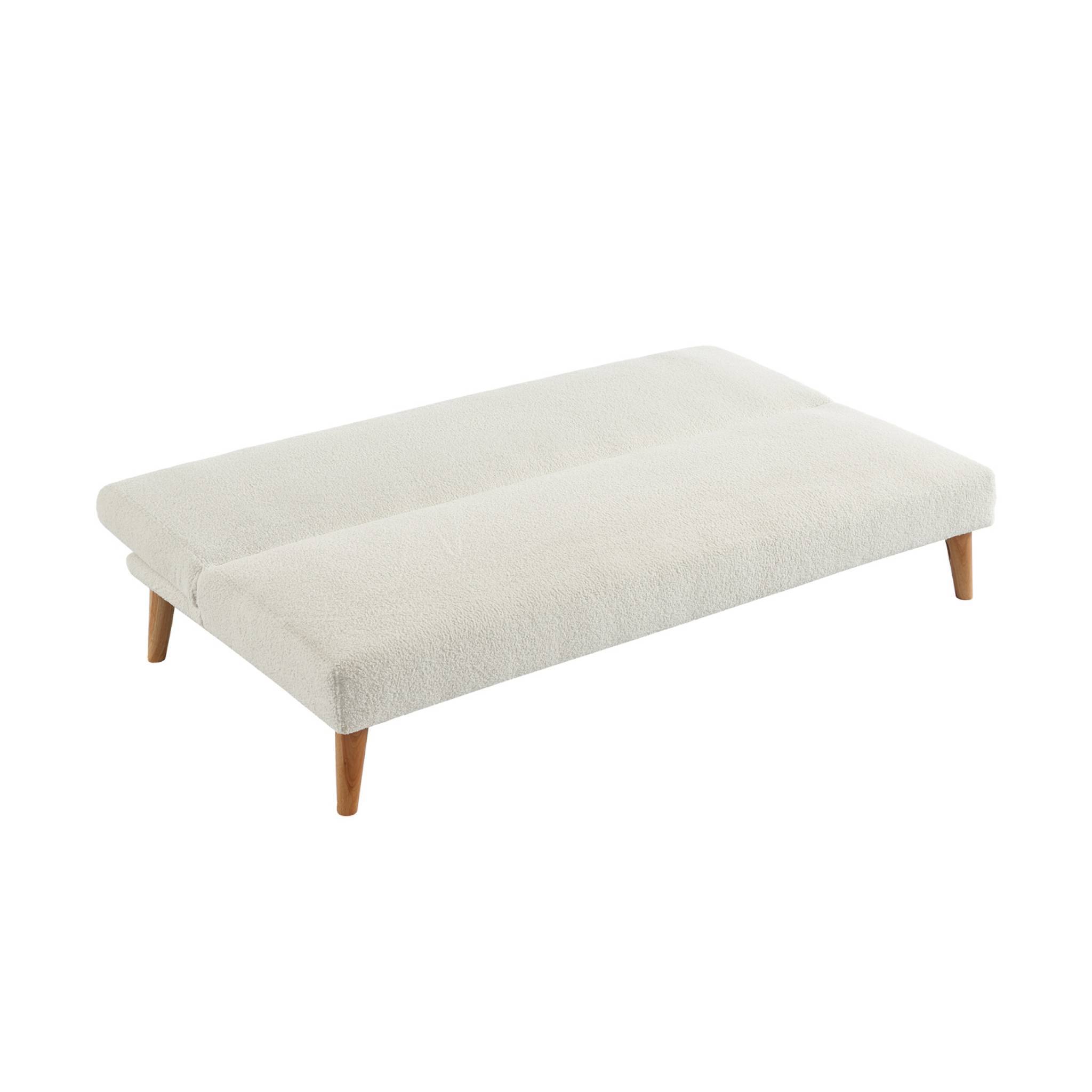 sweeek - Canapé banquette convertible 3 places bouclette blanche piètement bois d'hévéa L 180 x P 100 x H 74.5 cm - Tom | sweeek - Image 5