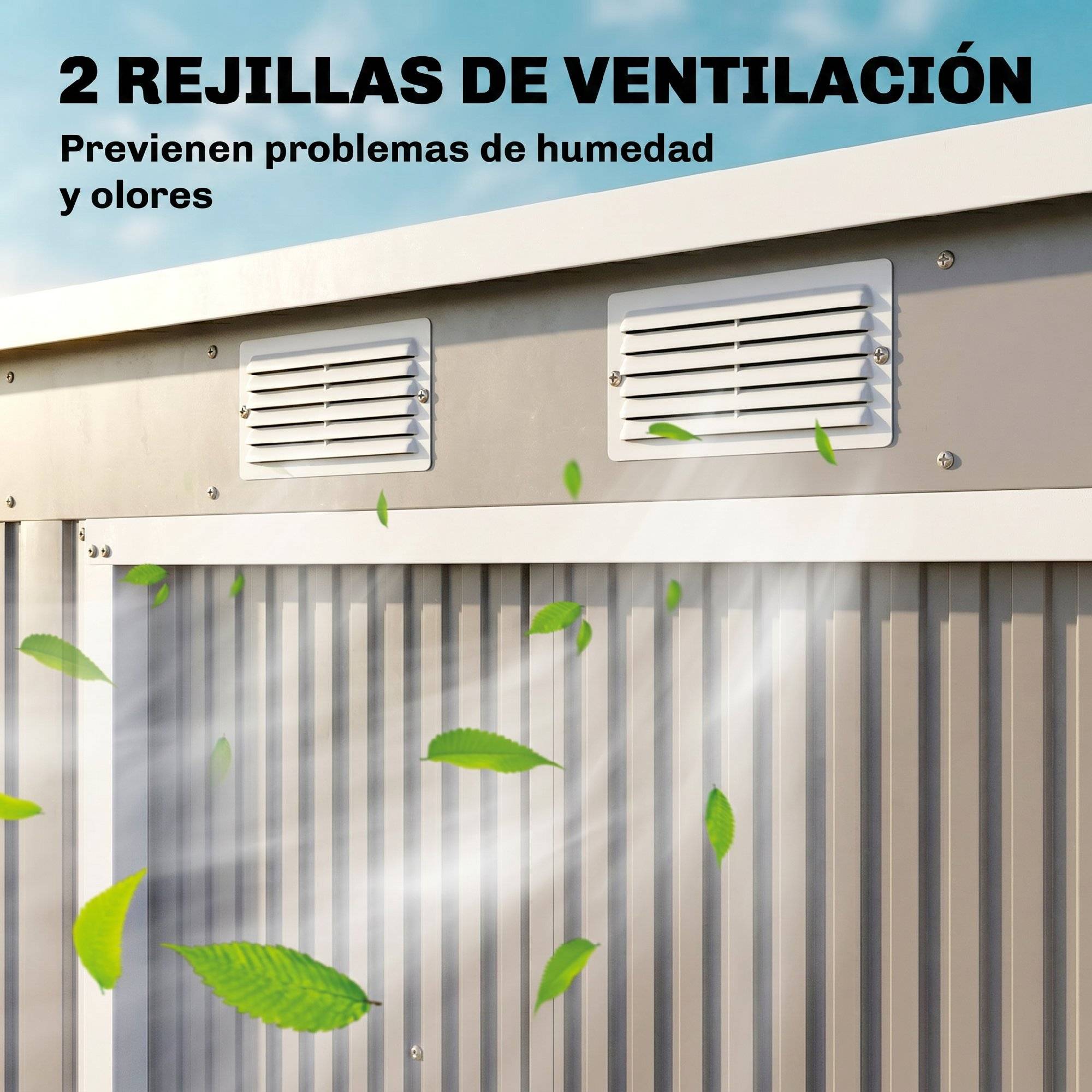 Abri de jardin extérieur 2,42 m² (213 x 130 x 172 cm) avec porte coulissante, toit en pente, base et 2 fenêtres, gris clair - Image 9