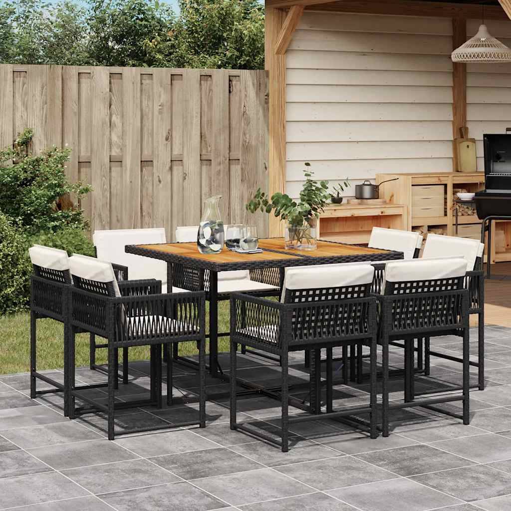 Table et Chaises de Jardin 8 Personnes Résine Tressée Rangement Compact Table Bois Noir – ComfortXL Outdoor Living - Image 1