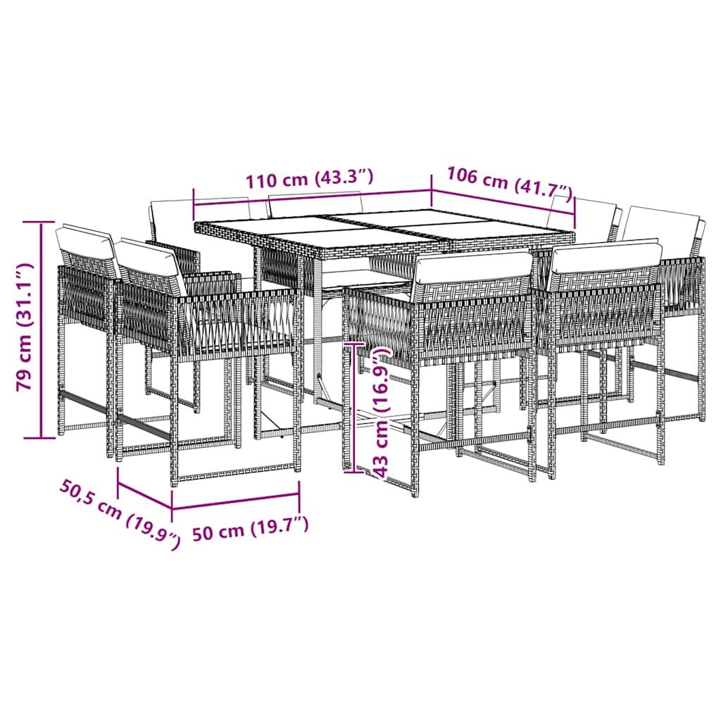 Table et Chaises de Jardin 8 Personnes Résine Tressée Rangement Compact Table Bois Noir – ComfortXL Outdoor Living - Image 5