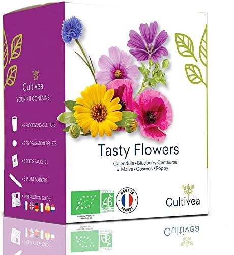 Mini Kit Prêt à Pousser Fleurs Comestibles (Calendula, Bleuet, Malva) - CULTIVEA® - Image 1