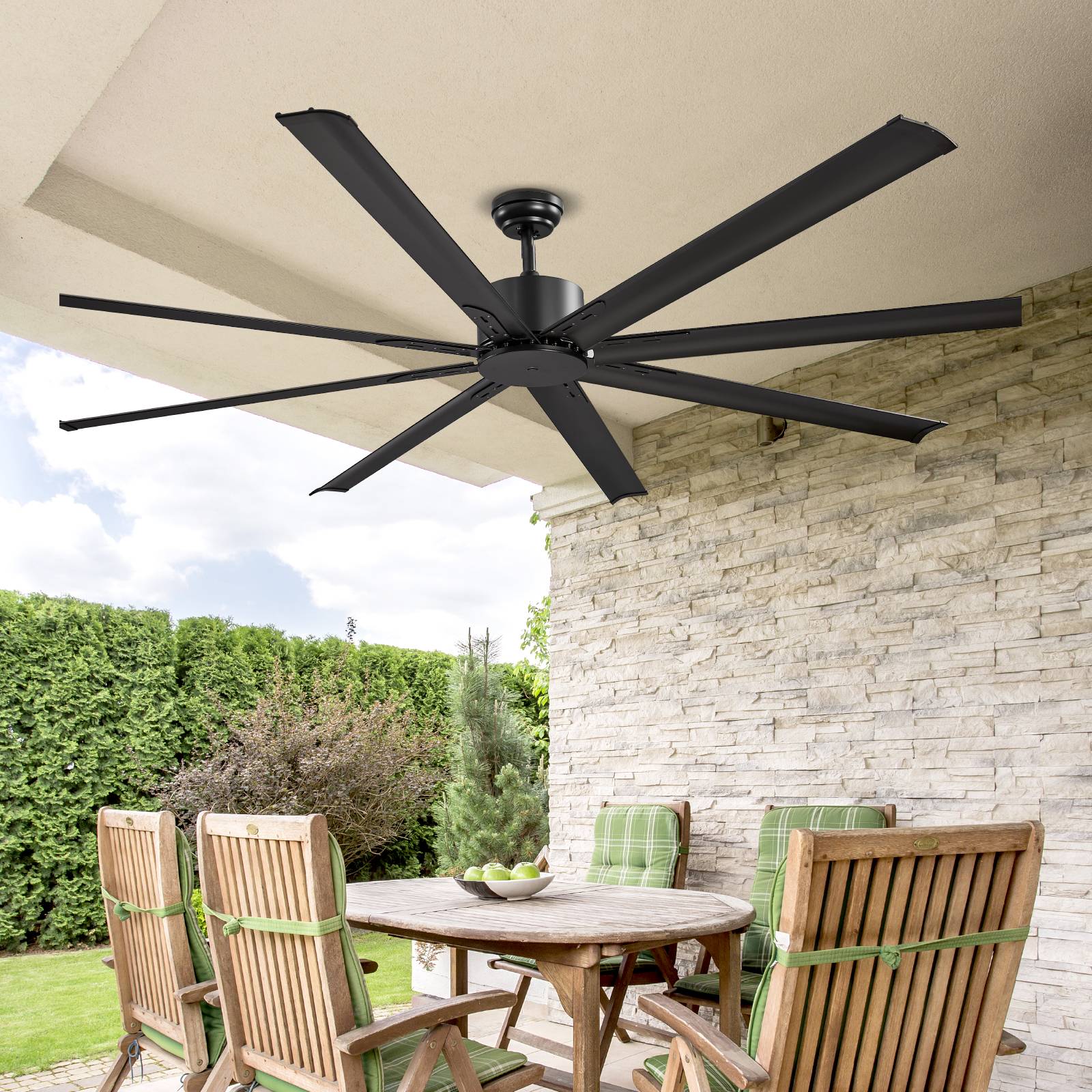 VEVOR Ventilateur plafond 214 cm, sans lumière. 8 pales alu, moteur CC réversible. Extérieur/intérieur, noir. - Image 8
