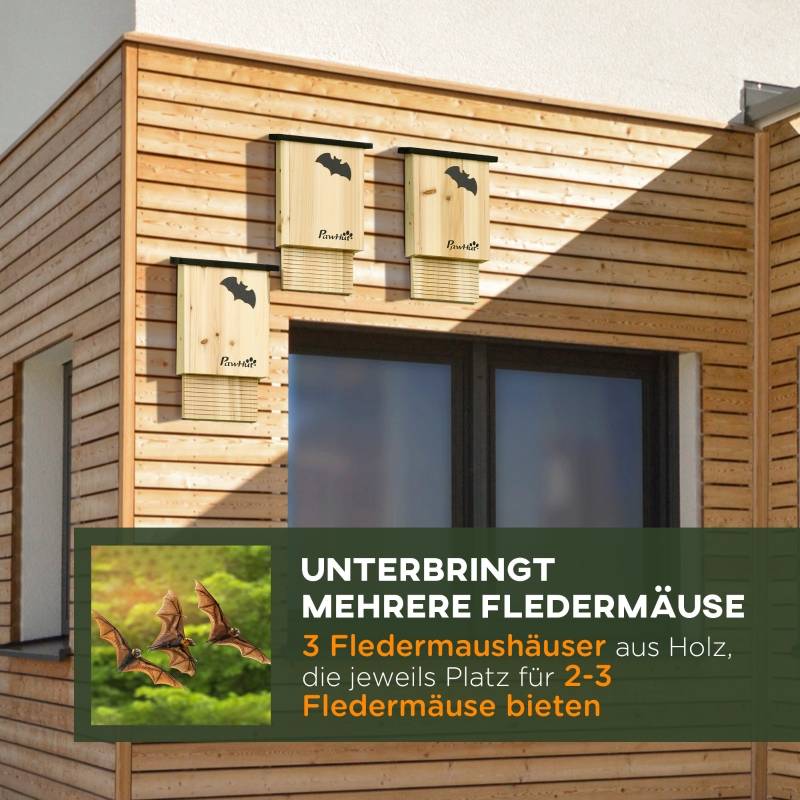 Lot de 3 Nichoirs Chauves-souris Bois Sapin Jardin Abri Météo 25x37cm Naturel - ComfortXL Outdoor Living - Image 4