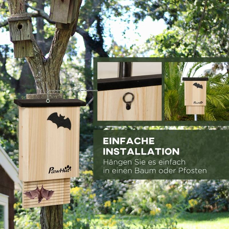 Lot de 3 Nichoirs Chauves-souris Bois Sapin Jardin Abri Météo 25x37cm Naturel - ComfortXL Outdoor Living - Image 6