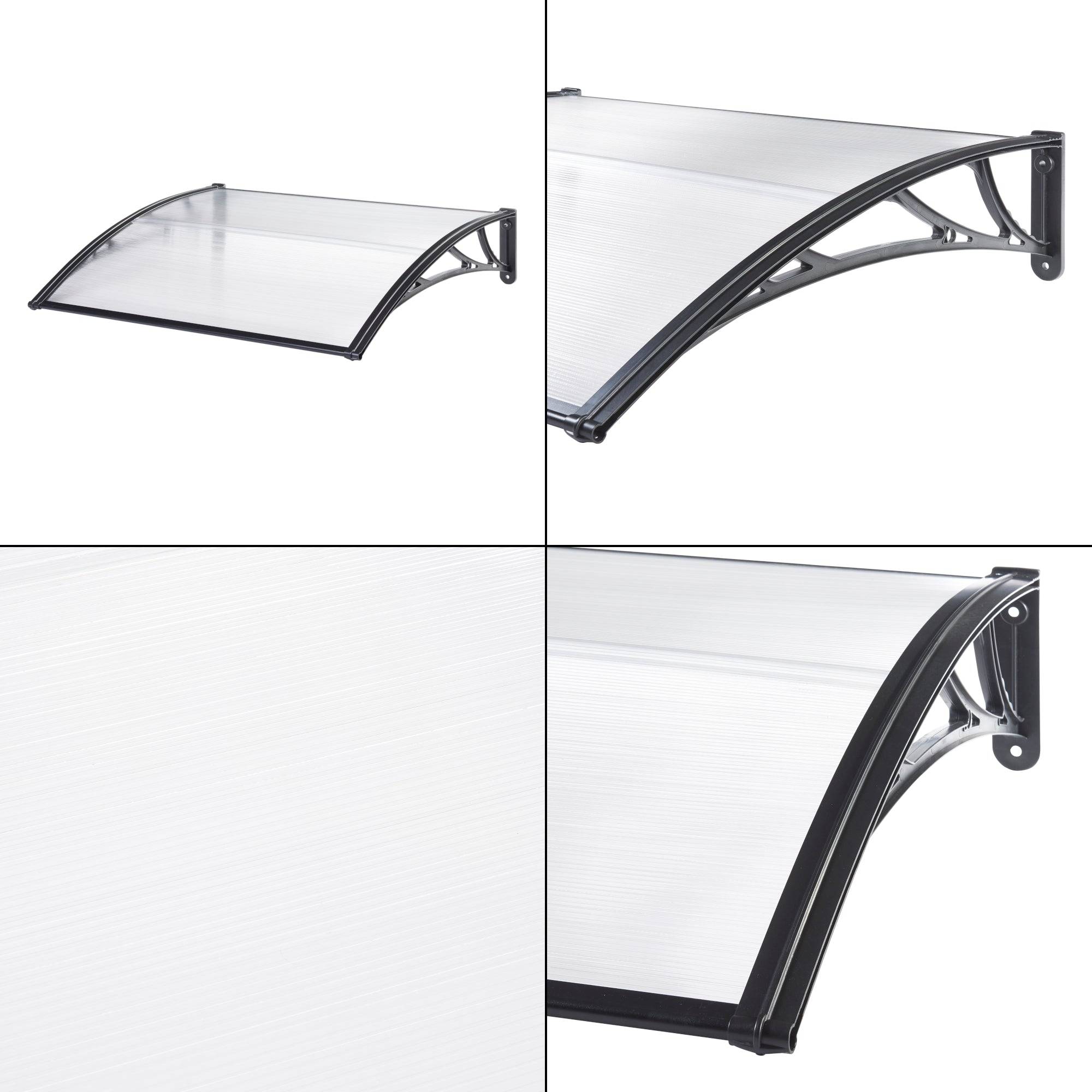 Helloshop26 - Auvent de porte d'entrée design marquise d'accueil résistante aux intempéries 120 x 100 cm noir transparent - Imagen 3