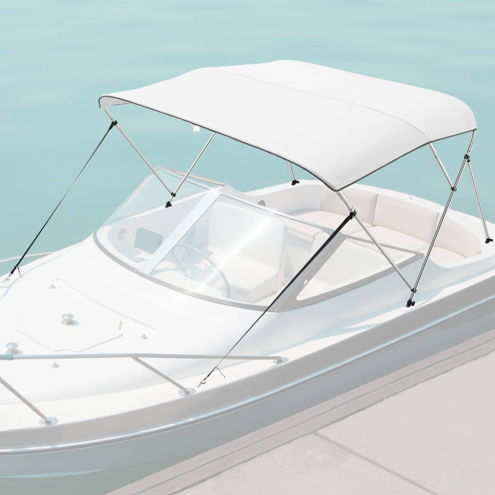 VEVOR Bimini bateau taud de soleil à 3 arceaux 185-198 cm en alu polyester gris - Image 8