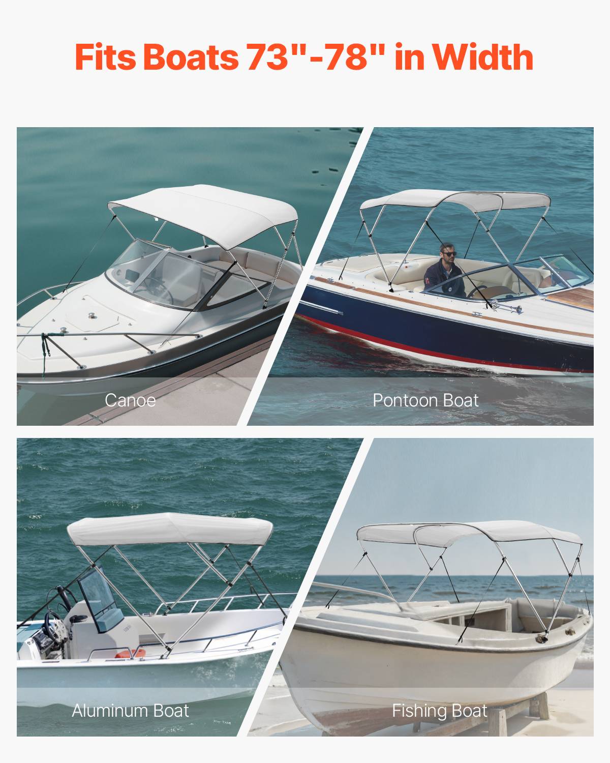 VEVOR Bimini bateau taud de soleil à 3 arceaux 185-198 cm en alu polyester gris - Image 6