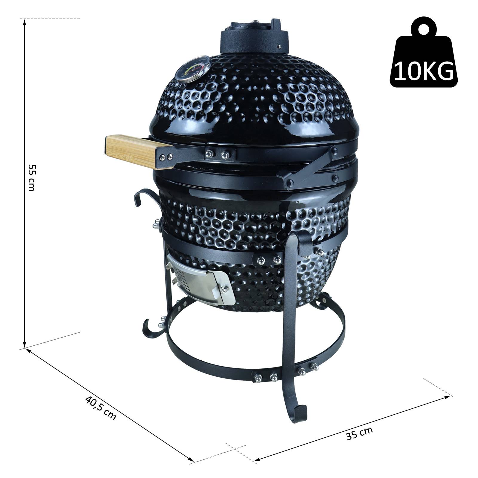 Outsunny - Barbecue à charbon BBQ grill fumoir sur pieds design contemporain olive acier céramique martelé noir - Outsunny - Imagen 3