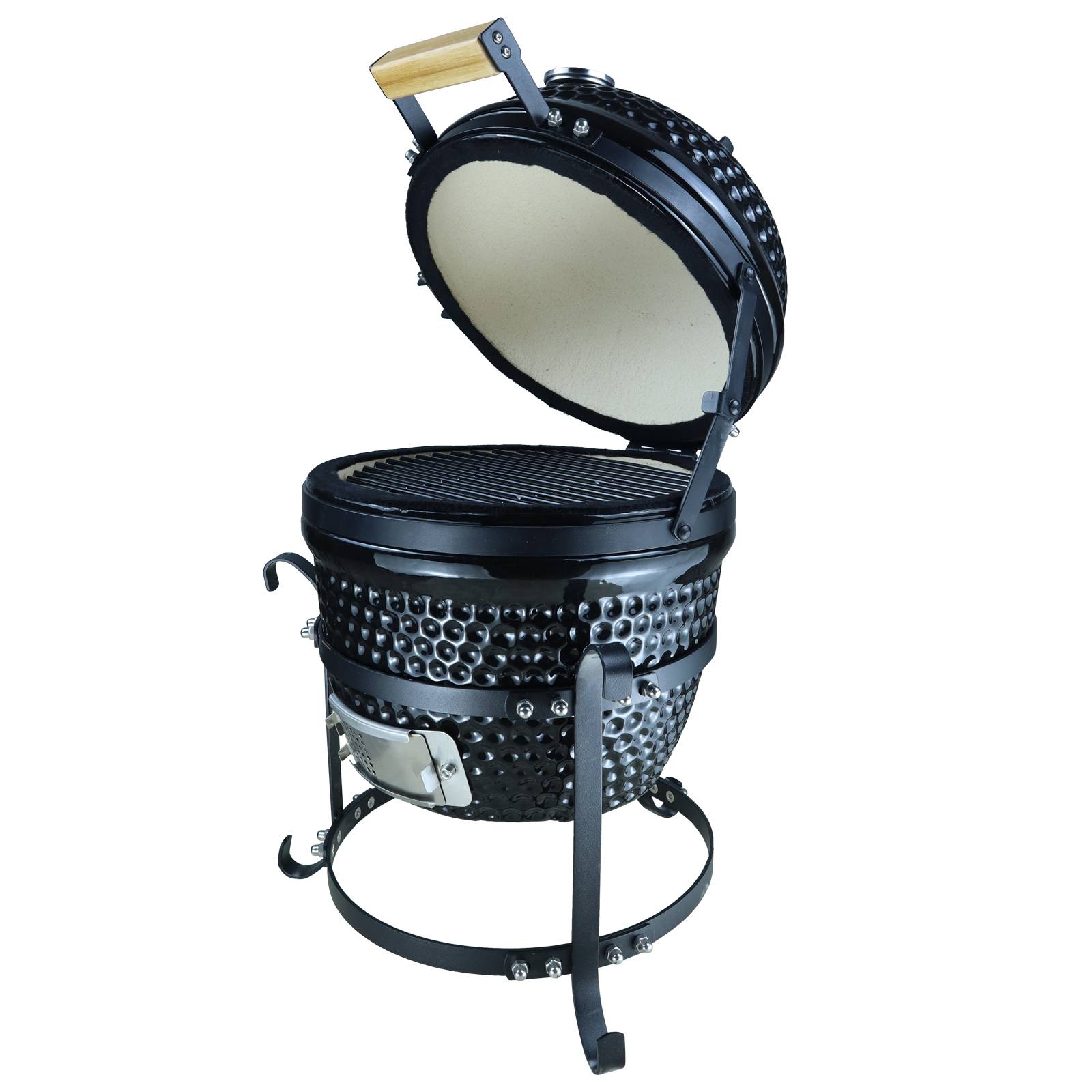 Outsunny - Barbecue à charbon BBQ grill fumoir sur pieds design contemporain olive acier céramique martelé noir - Outsunny - Imagen 1