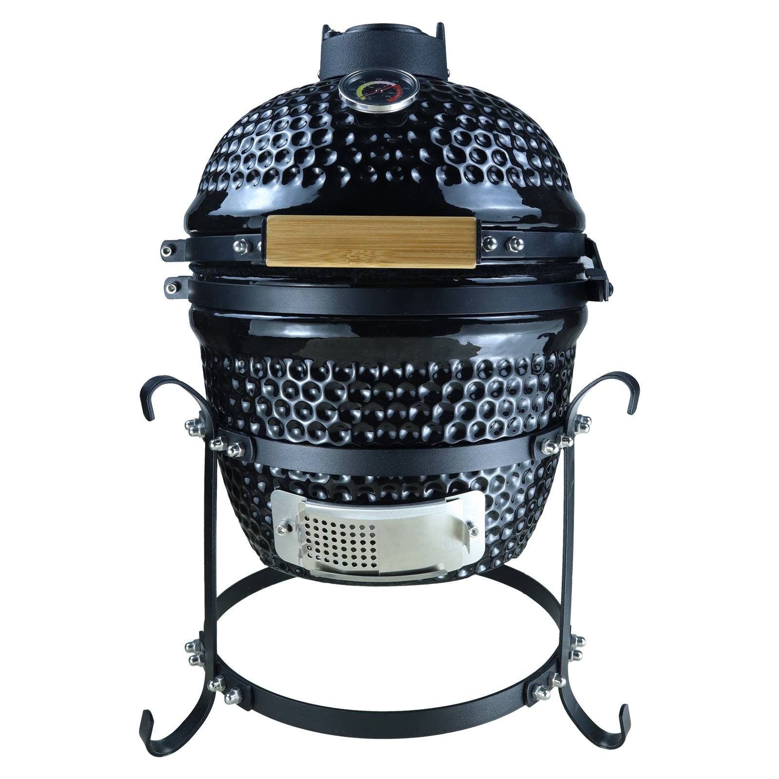 Outsunny - Barbecue à charbon BBQ grill fumoir sur pieds design contemporain olive acier céramique martelé noir - Outsunny - Imagen 2